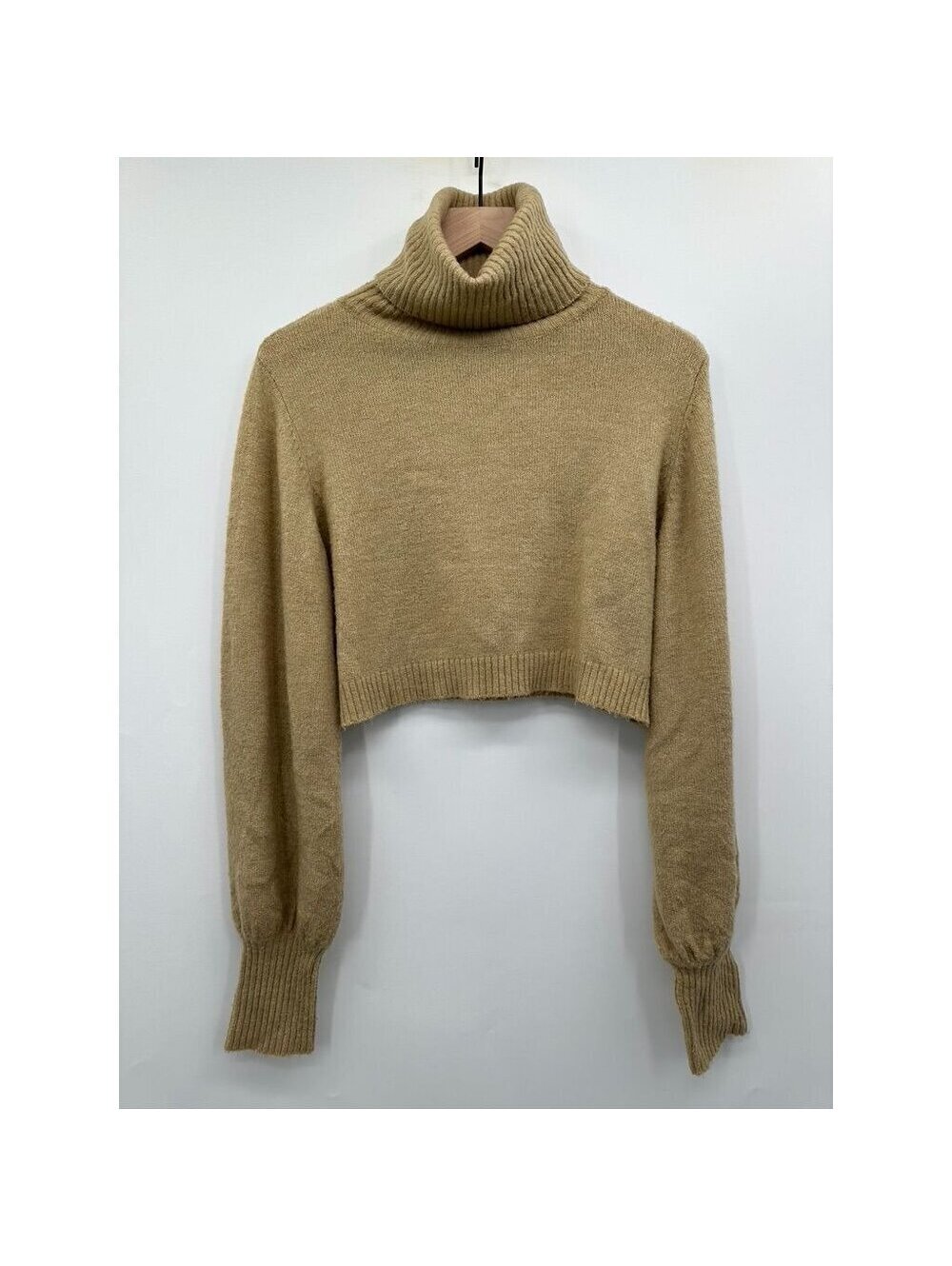 Princess Polly Beige Cropped Turtleneck Sweater With Ribbed Cuffs & Hem Size S A